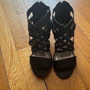 SOLD-Madden Girl Black Wedge Sandals Size 6.5m